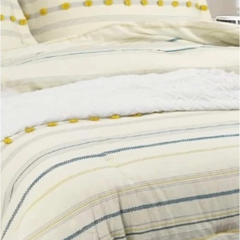 PHF Cotton Tufted Comforter Set Twin-2 Pieces Jacquard Comfy Cozy Ivory & Yellow